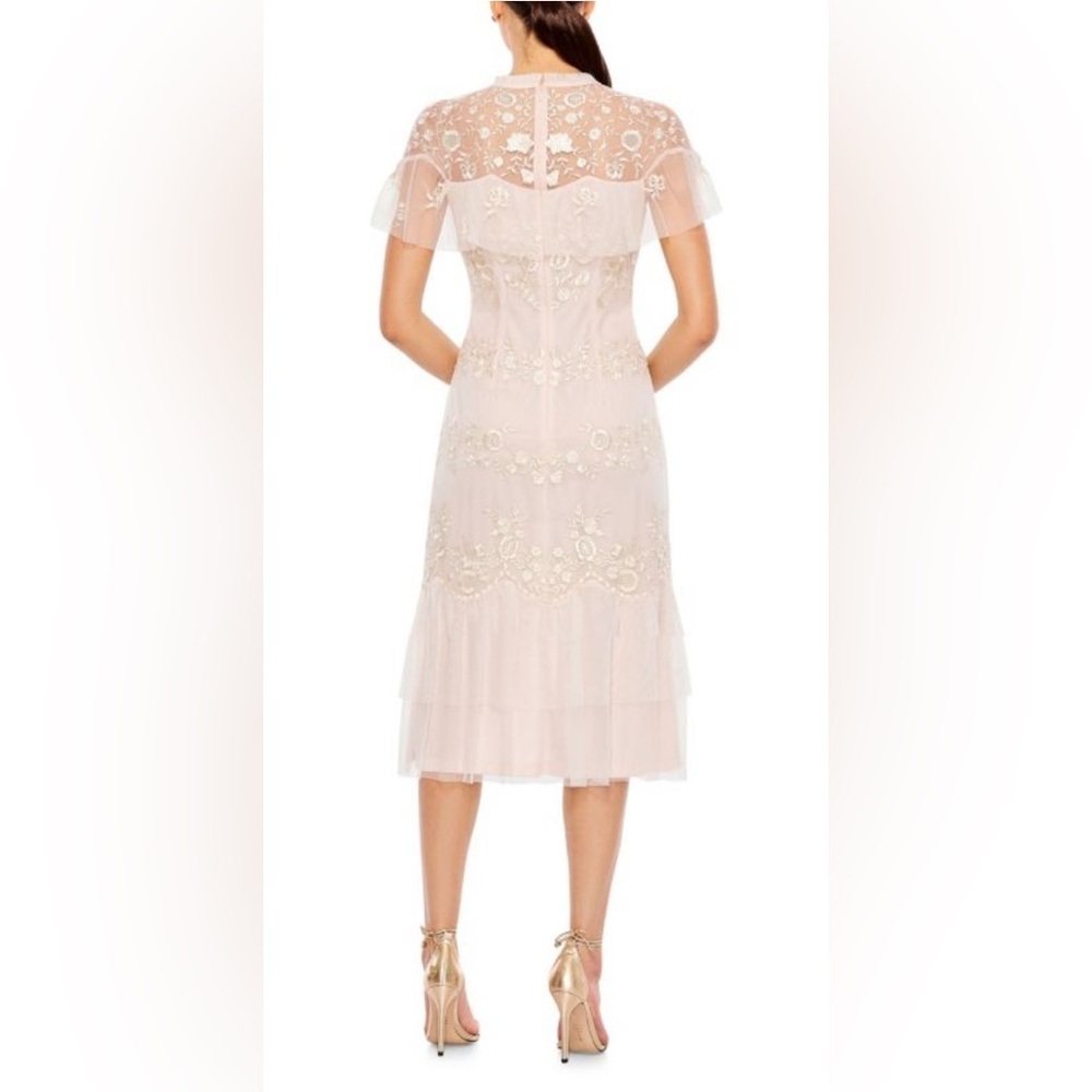 NWT Mac Duggal #35147 Sheer Neck Flutter Sleeve Dress in Blush - Picture 2 of 12